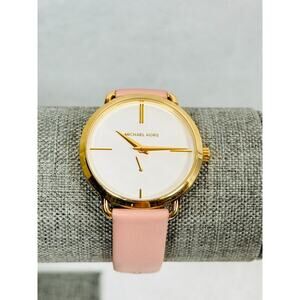 Michael Kors Watch Pyper Gold Tone 36mm Pink Leather Band New Battery
